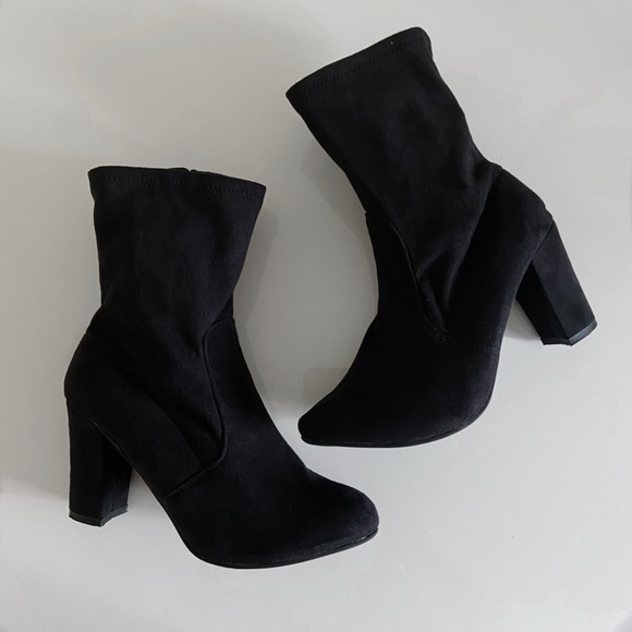 Black Suede Ankle Sock Boots - Picture 1 of 5